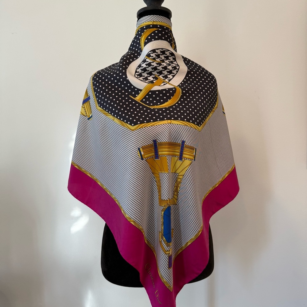 Authentic Christian Dior Pink and Gold Silk Scarf - Picture 3 of 9